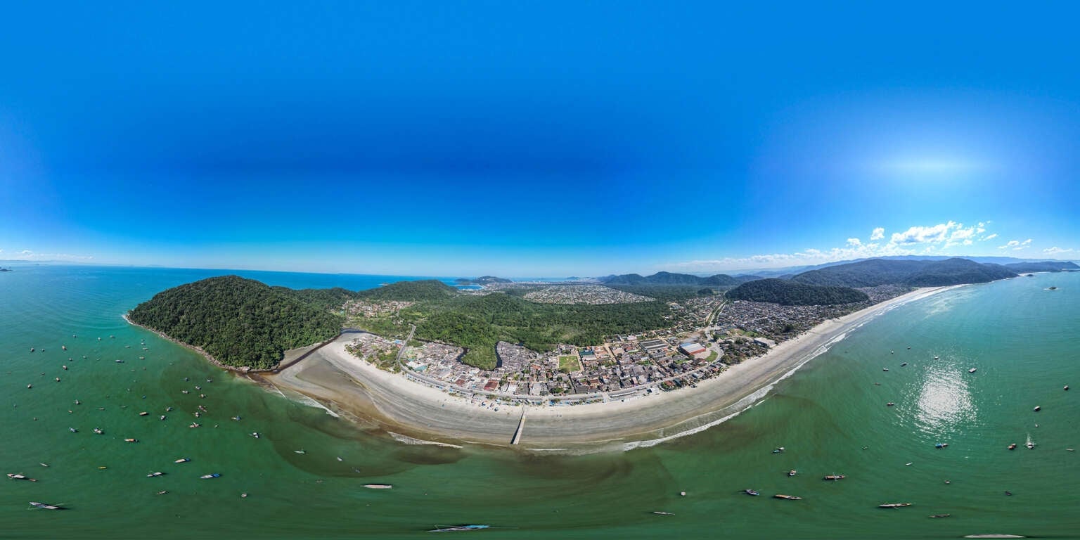 Vista panorâmica 360º da Praia do Perequê, Guarujá-SP